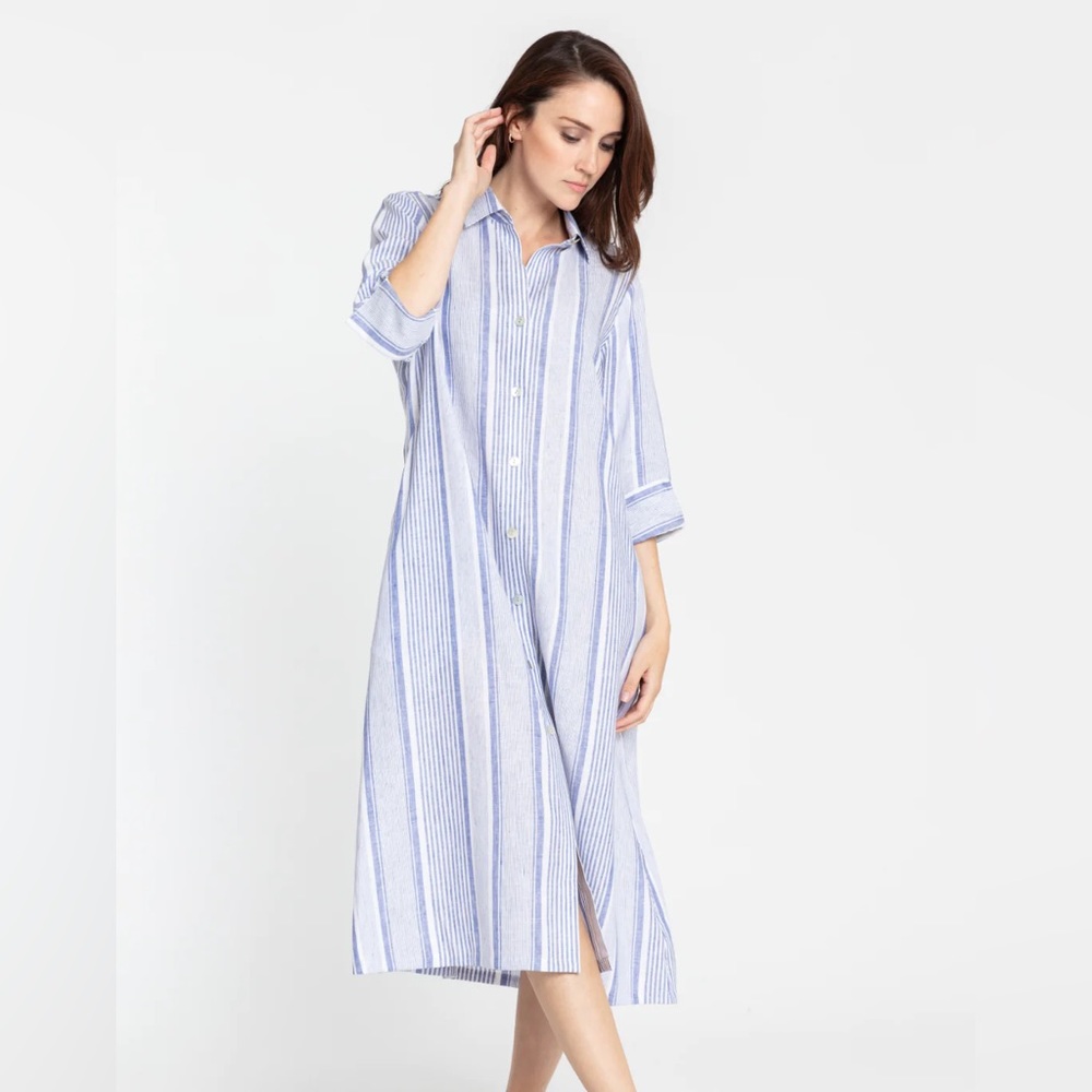 Hinson wu Tamron 3/4 Sleeve Linen Variegated Stripes Dress